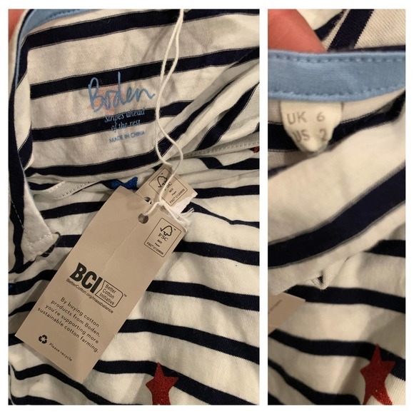 BODEN Christmas Breton Shirt In Multi Glitter Star On Stripe (US/2) - Picture 7 of 7